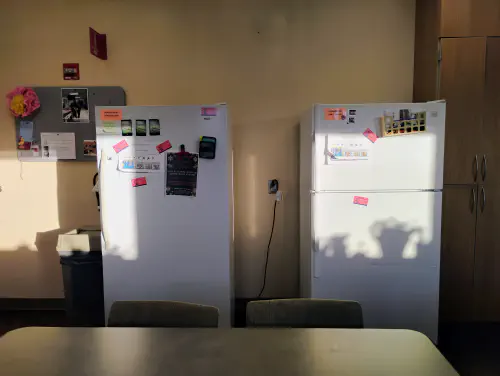 Chloe's work break room fridges